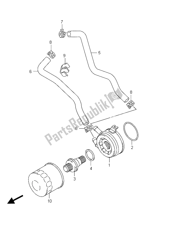 All parts for the Oil Cooler of the Suzuki SFV 650A Gladius 2011