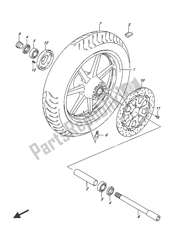 All parts for the Front Wheel of the Suzuki VL 1500 BT Intruder 2016