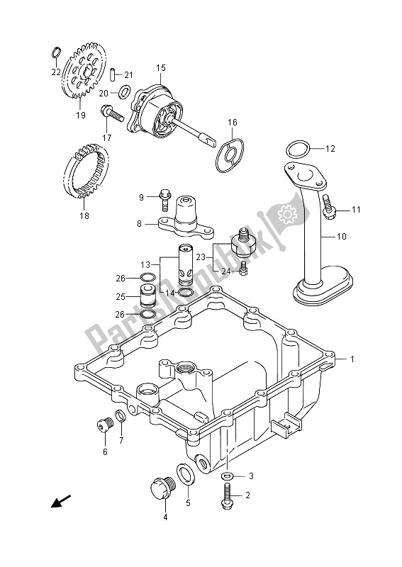 All parts for the Oil Pan & Oil Pump of the Suzuki GSR 750A 2014