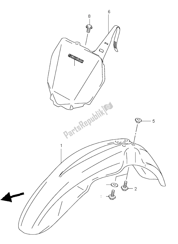 All parts for the Front Fender of the Suzuki RM 250 2001