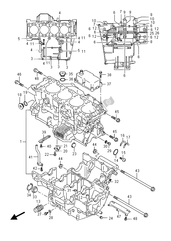 All parts for the Crankcase of the Suzuki GSX R 1000A 2015