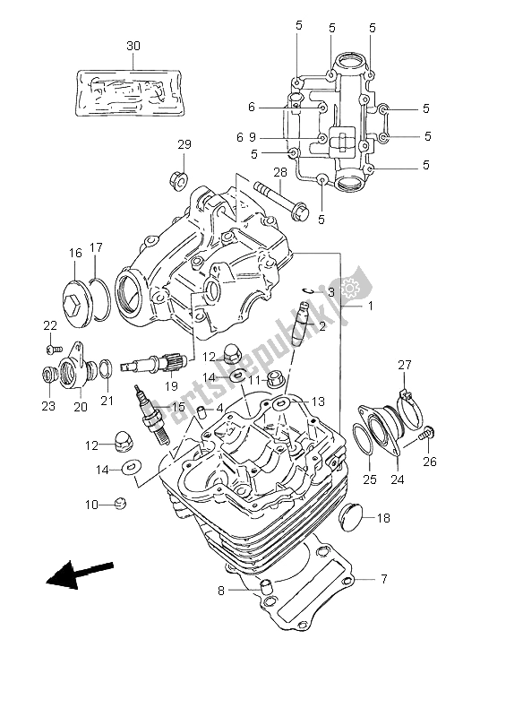 All parts for the Cylinder Head of the Suzuki GN 125E 1996