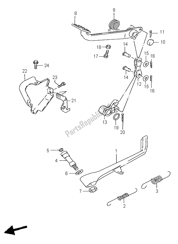 All parts for the Prop Stand & Rear Brake of the Suzuki VS 600 Intruder 1995