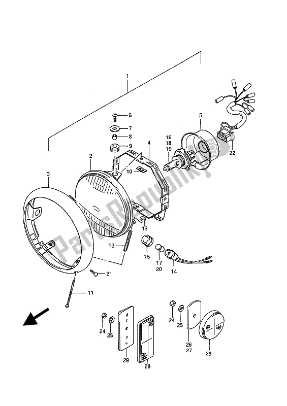 All parts for the Headlamp of the Suzuki VS 1400 Glpf Intruder 1994