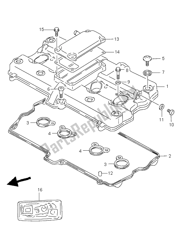 All parts for the Cylinder Head Cover of the Suzuki GSX 750 1998