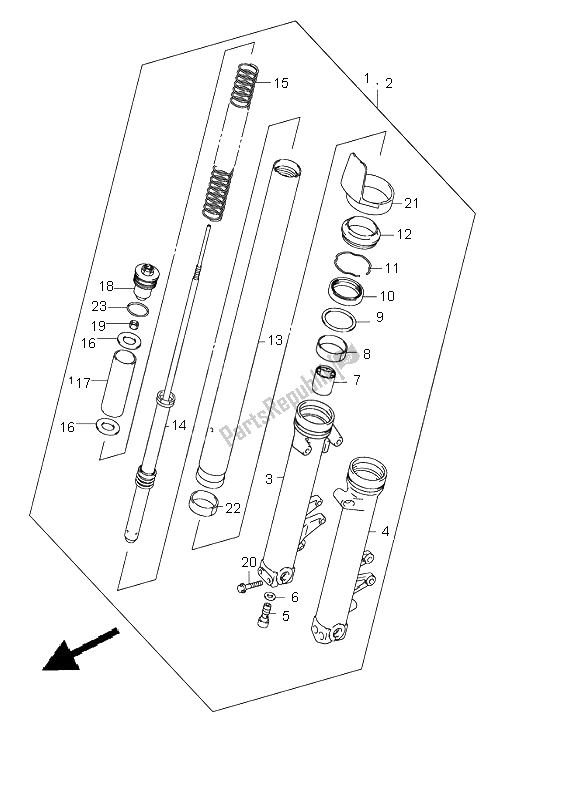 All parts for the Front Fork Damper of the Suzuki GSX 1400 2004
