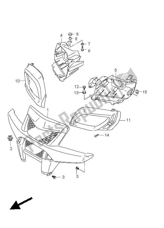 Alle onderdelen voor de Front Grille (lt-a750x P28) van de Suzuki LT A 750 XZ Kingquad AXI 4X4 2011