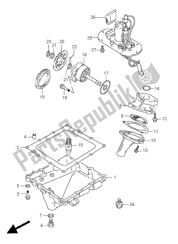 Alle onderdelen voor de Oliepan & Oliepomp & Brandstofpomp van de Suzuki GSX R 600 1999