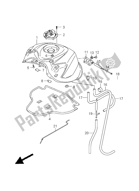 All parts for the Fuel Tank of the Suzuki GSX R 600 2008