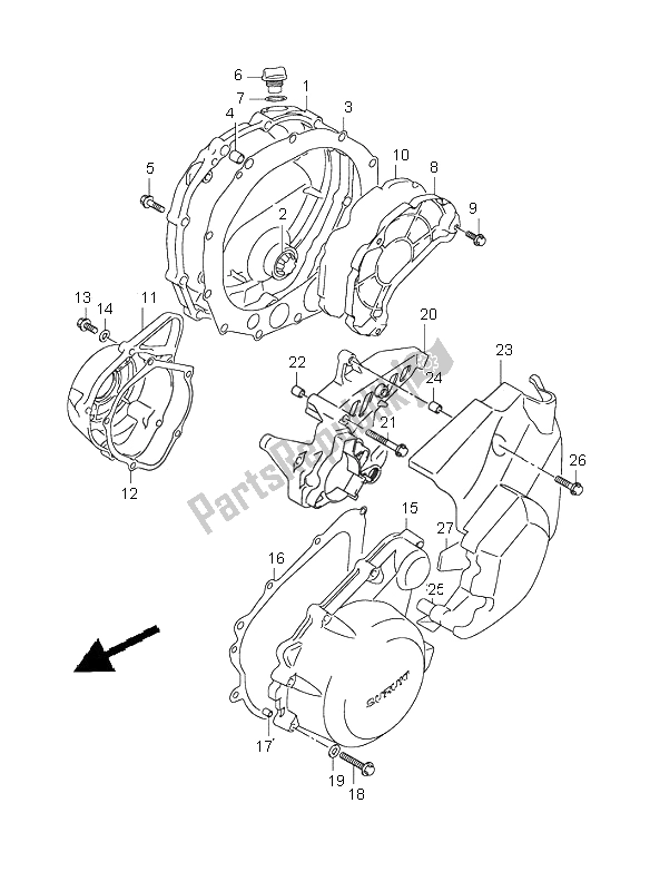 All parts for the Crankcase Cover of the Suzuki GSX 1400 2002