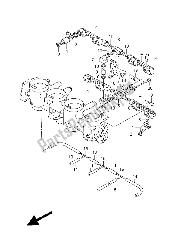 Alle onderdelen voor de Gasklephuis Slang & Koppeling van de Suzuki GSX R 1000 2005