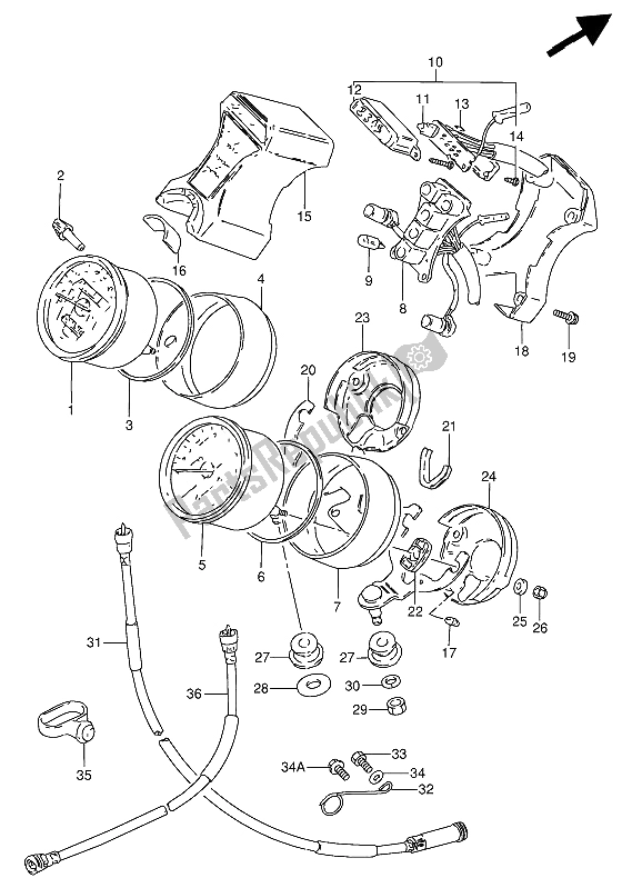 Alle onderdelen voor de Snelheidsmeter En Toerenteller van de Suzuki GN 250E 1991