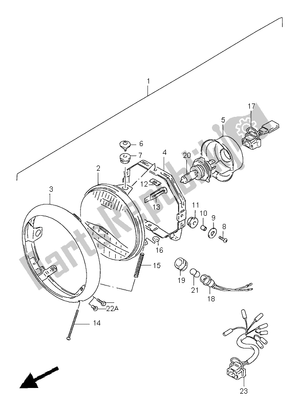 Alle onderdelen voor de Koplamp (e4-e17-e22-e34-e37-p37) van de Suzuki VS 1400 Intruder 2001