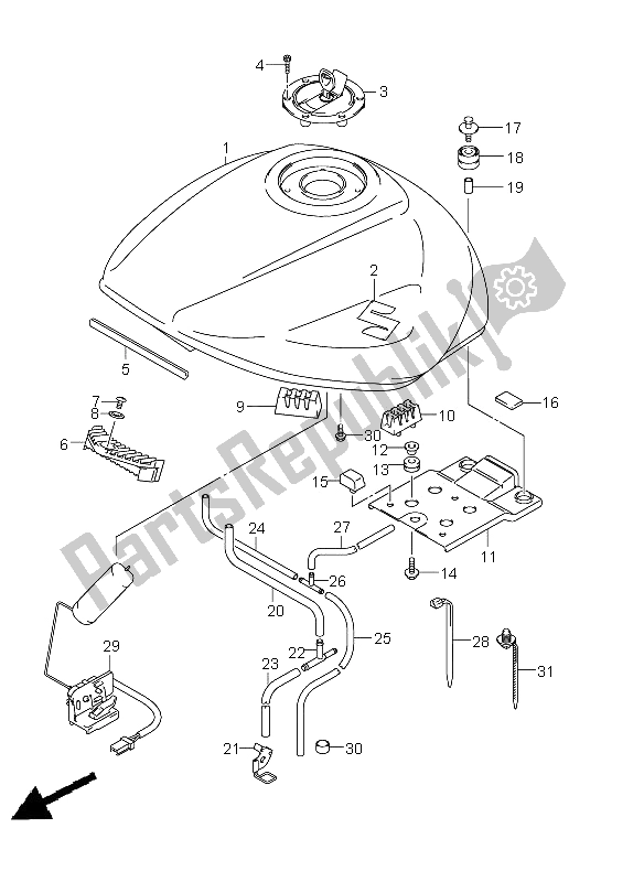 All parts for the Fuel Tank (gsf1250 E21) of the Suzuki GSF 1250A Bandit 2011
