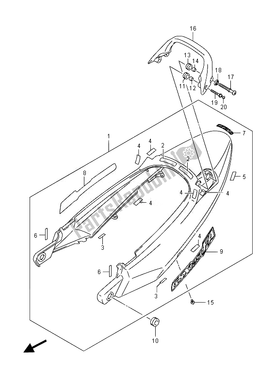 Tutte le parti per il Coprisella Posteriore del Suzuki GSX 1250 FA 2014