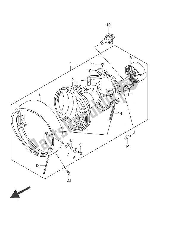 Tutte le parti per il Faro Anteriore (vl800c E2) del Suzuki C 800 VL Intruder 2011