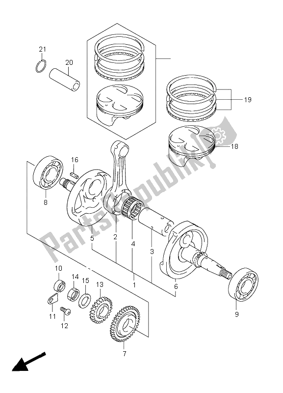 All parts for the Crankshaft of the Suzuki LT R 450Z Quadracer 2009