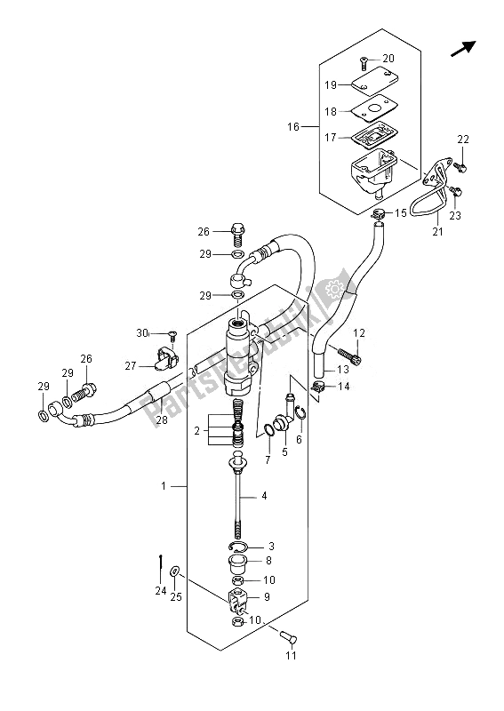 All parts for the Rear Master Cylinder of the Suzuki GW 250 Inazuma 2014