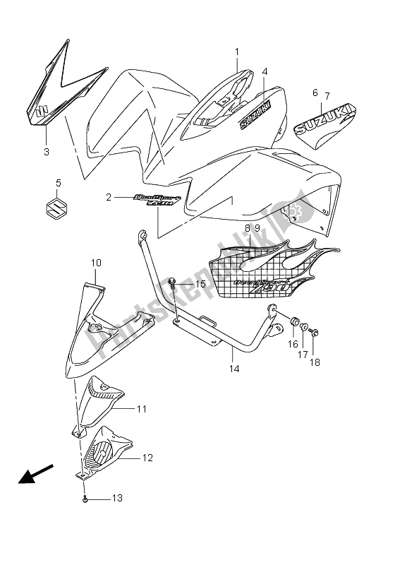 All parts for the Front Fender of the Suzuki LT Z 90 4T Quadsport 2010