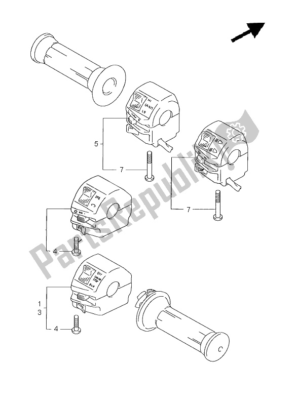 All parts for the Handle Switch of the Suzuki GN 125E 1998