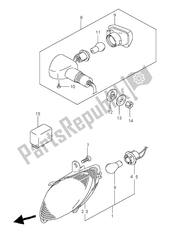 All parts for the Turnsignal Lamp of the Suzuki GSX 1300R Hayabusa 1999