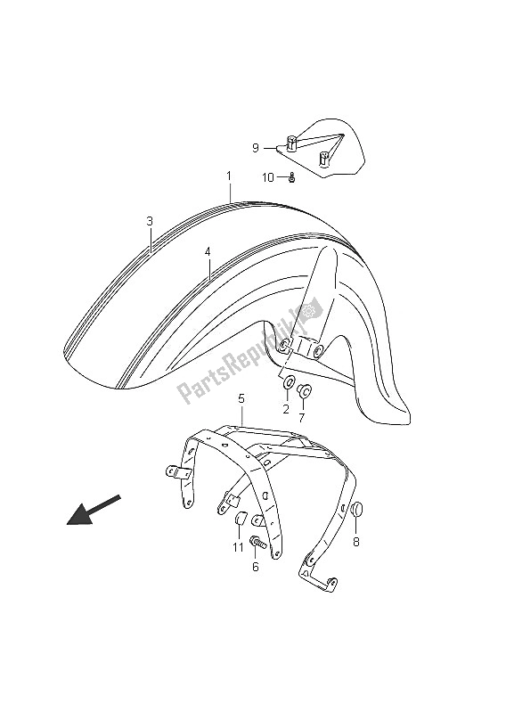 All parts for the Front Fender (vl800t E24) of the Suzuki C 800 VL Intruder 2011