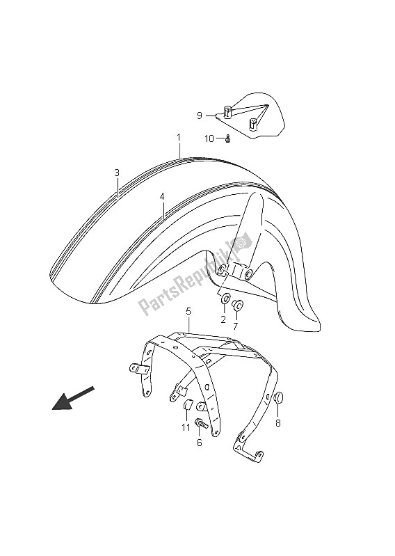 Tutte le parti per il Parafango Anteriore (vl800t E24) del Suzuki C 800 VL Intruder 2011