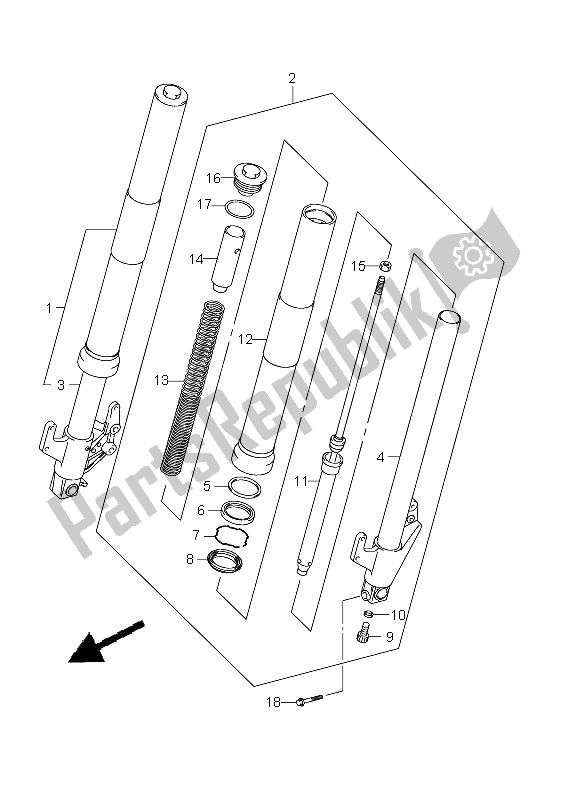 All parts for the Front Damper of the Suzuki VZ 800Z Intruder 2009