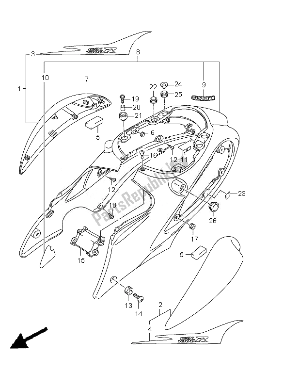 All parts for the Frame Cover of the Suzuki GSX 1300R Hayabusa 2010