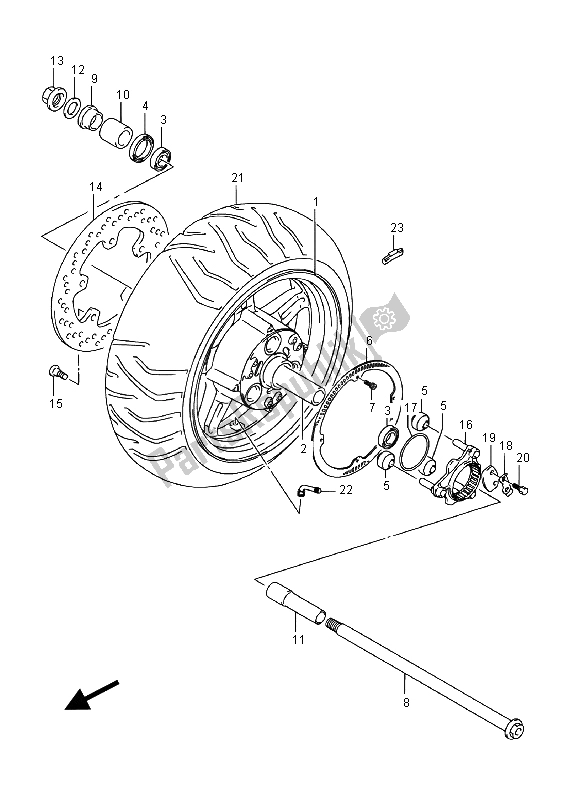 All parts for the Rear Wheel of the Suzuki AN 650Z Burgman Executive 2015