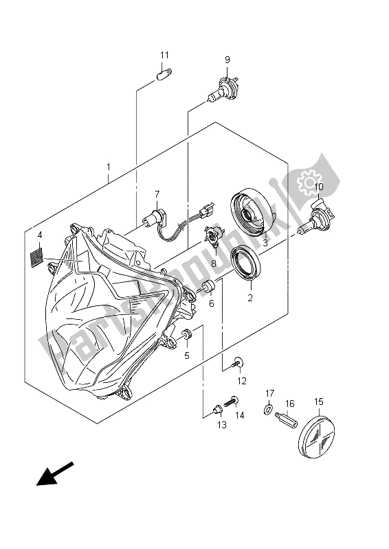 All parts for the Headlamp (gsx-r750 E24) of the Suzuki GSX R 750 2012