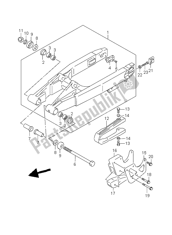 All parts for the Rear Swinging Arm of the Suzuki RM 85 SW LW 2008