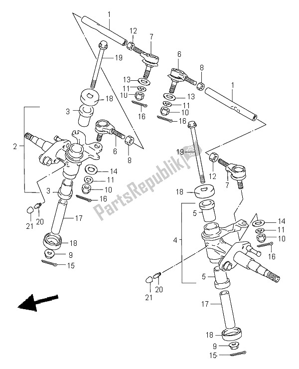 All parts for the Knuckle Arm of the Suzuki LT 80 Quadsport 2003