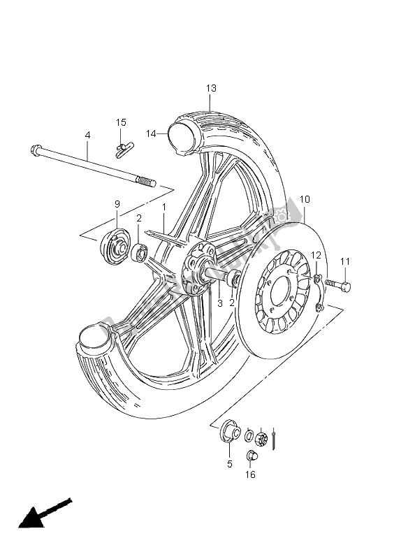 All parts for the Front Wheel (gn125e) of the Suzuki GN 125E 1999