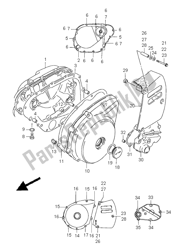 All parts for the Crankcase Cover of the Suzuki LS 650 Savage 2003