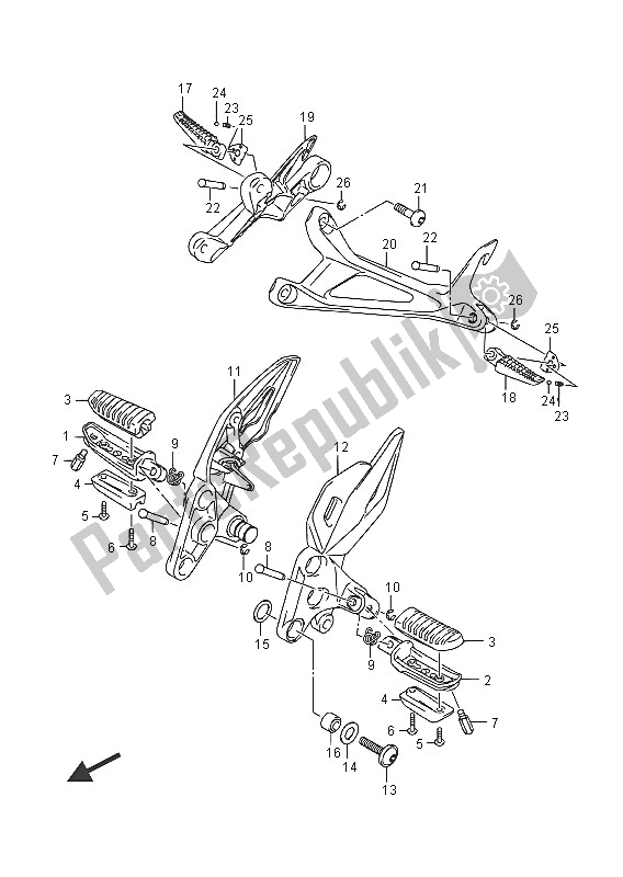 All parts for the Footrest of the Suzuki GSR 750A 2016