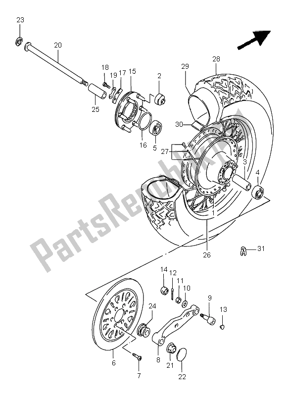 All parts for the Rear Wheel of the Suzuki VS 1400 Intruder 1998