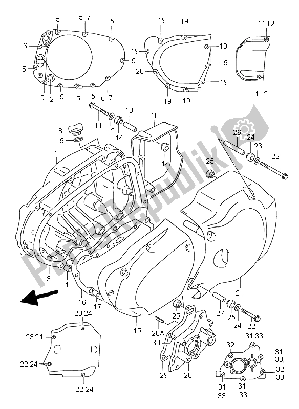 All parts for the Crankcase Cover of the Suzuki VL 1500 Intruder LC 2000