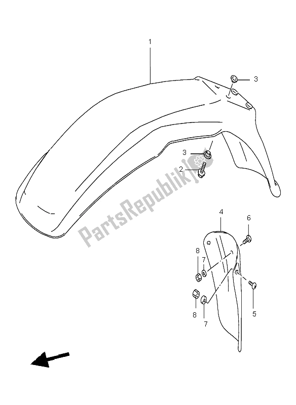 All parts for the Front Fender of the Suzuki DR 125 SE 2000