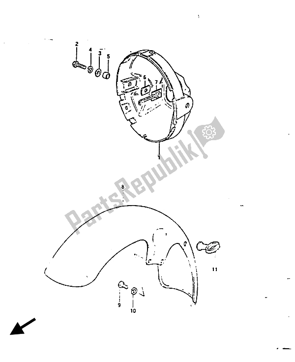 All parts for the Front Fender & Headlamp Housing (e2) of the Suzuki GS 850G 1986