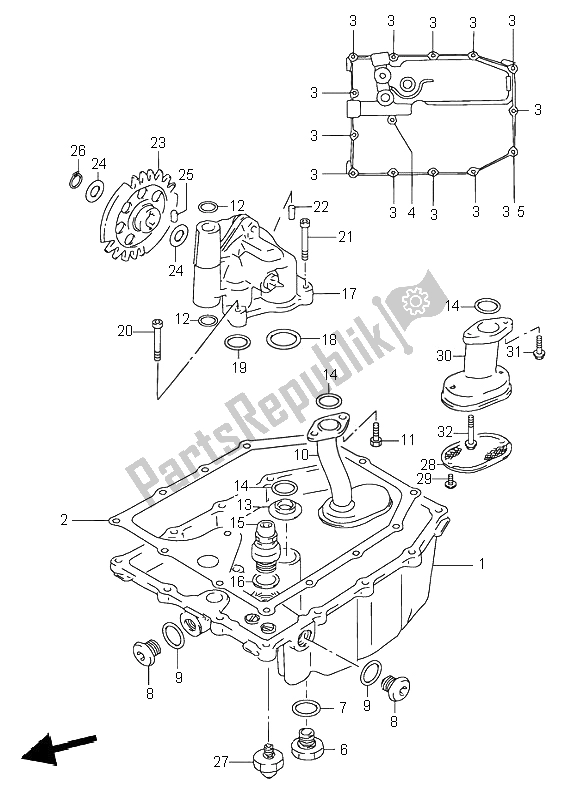 All parts for the Oil Pan & Oil Pump of the Suzuki RF 600R 1996