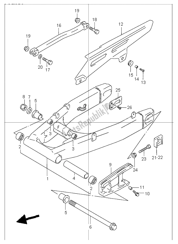 All parts for the Rear Swinging Arm of the Suzuki GSF 1200 Nszsz Bandit 2005