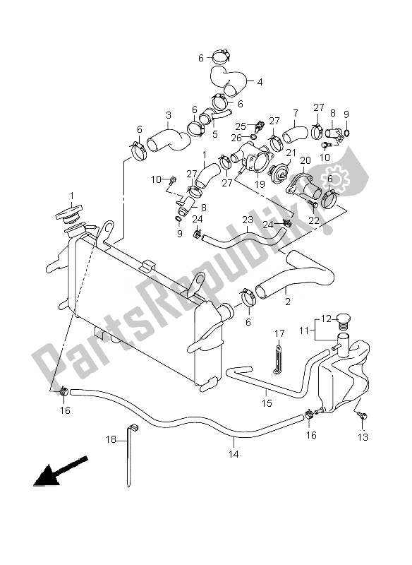 Alle onderdelen voor de Radiator Slang van de Suzuki SFV 650A Gladius 2010