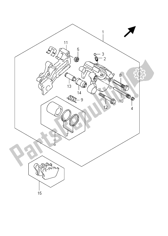 All parts for the Rear Caliper (sfv650ua E21) of the Suzuki SFV 650A Gladius 2011