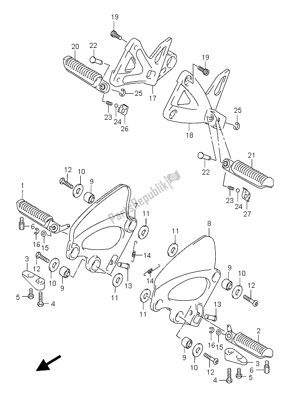 Todas as partes de Apoio Para Os Pés do Suzuki GSX 750F 2006