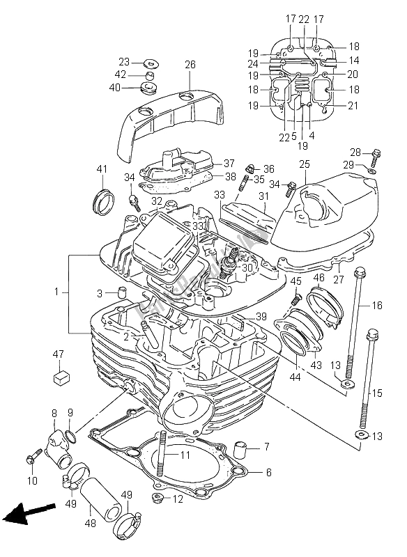 All parts for the Cylinder Head (rear) of the Suzuki VS 800 Intruder 1997