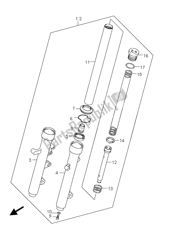 All parts for the Front Fork Damper of the Suzuki UH 125 Burgman 2010