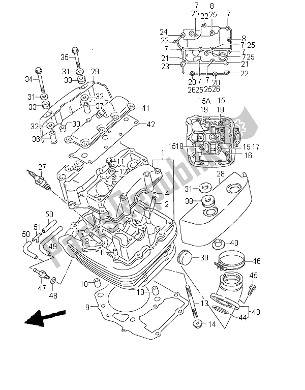 All parts for the Cylinder Head (front) of the Suzuki VL 1500 Intruder LC 2000