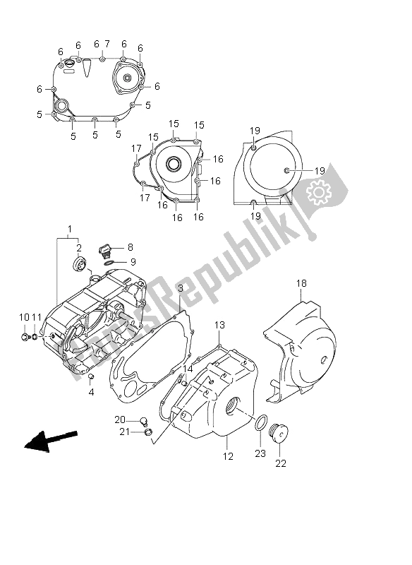 All parts for the Crankcase Cover of the Suzuki VL 250 Intruder 2001