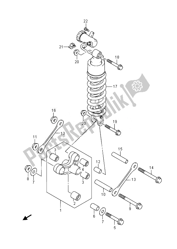 All parts for the Rear Cushion Lever of the Suzuki DL 650A V Strom 2014